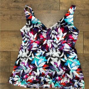 Swimsuits For All White, Black, Purple & Teal Floral V-Neck Tankini Top